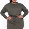 Sets * | Curvy Sense Essential Mix Plus Size Essential Cropped Pullover Sweatshirt Olive