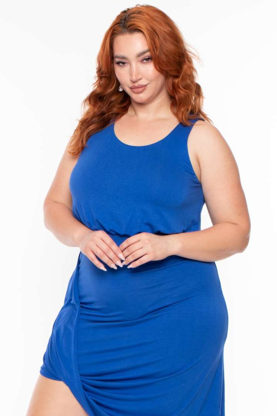 Dresses * | Curvy Sense Plus Size Mykonos Dress Blue