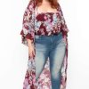 Tops * | Miss Avenue Tops Plus Size Floral Bodysuit And Kimono Set Plum