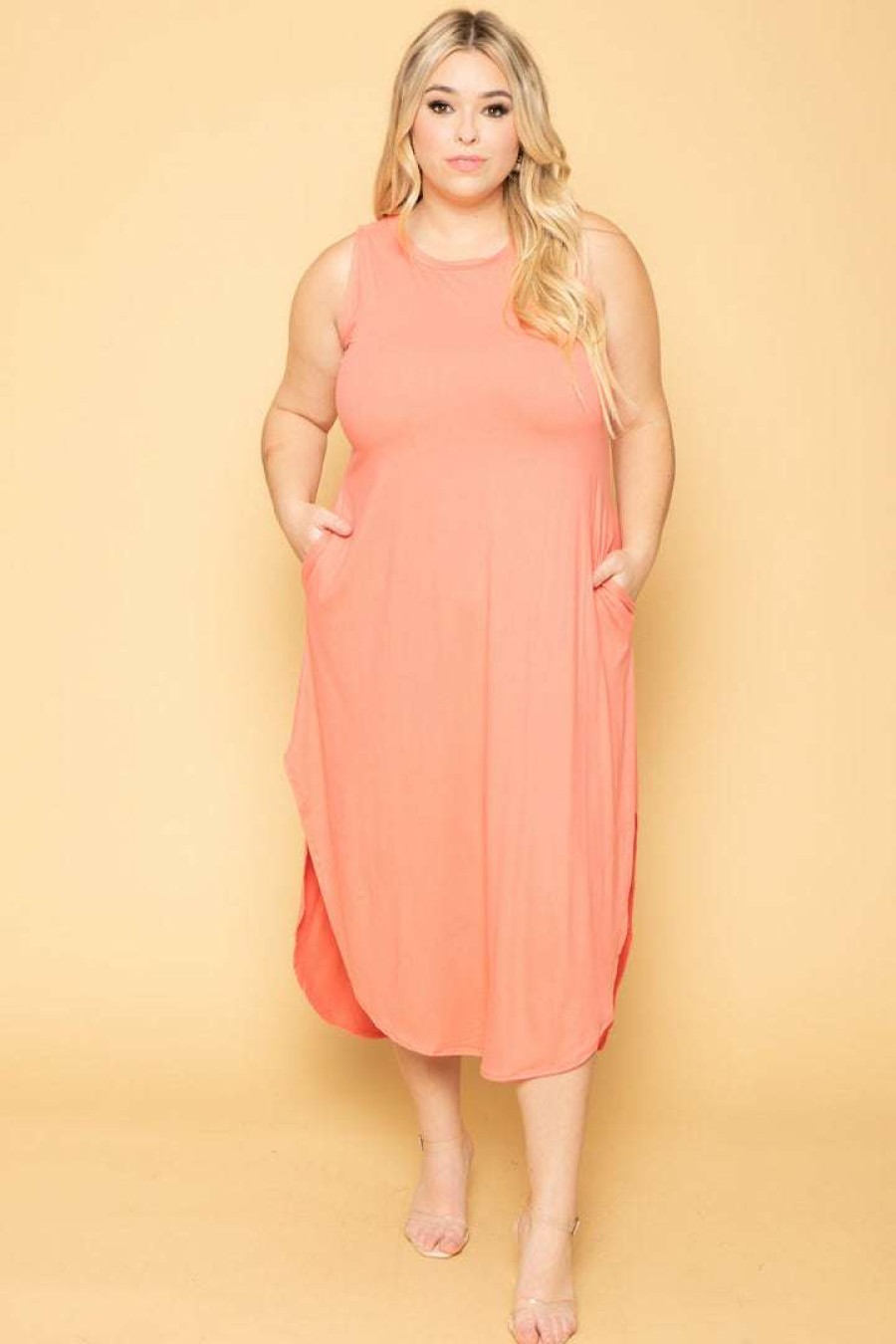 Dresses * | Zenana Plus Size Tank Maxi T-Shirt Dress Coral