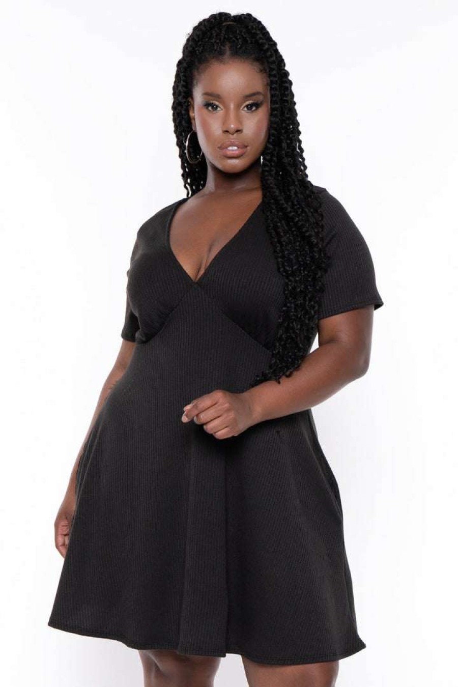 Dresses * | Curvy Sense New Arrivals Plus Size Ellie Flare Dress Black