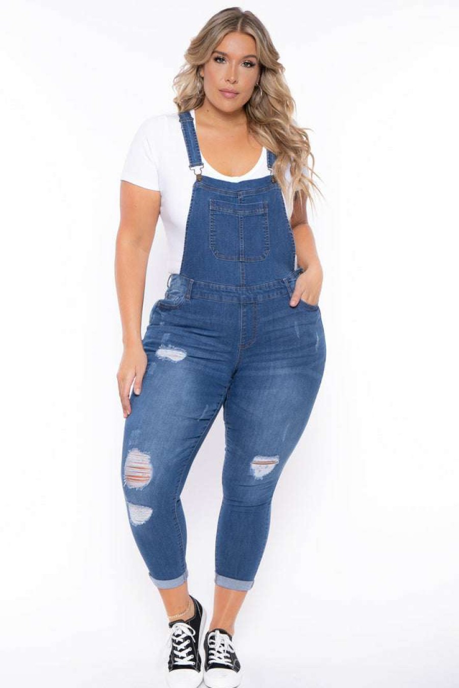 Bottoms * | Wax Jean Plus Size Kai Denim Overalls Medium Wash