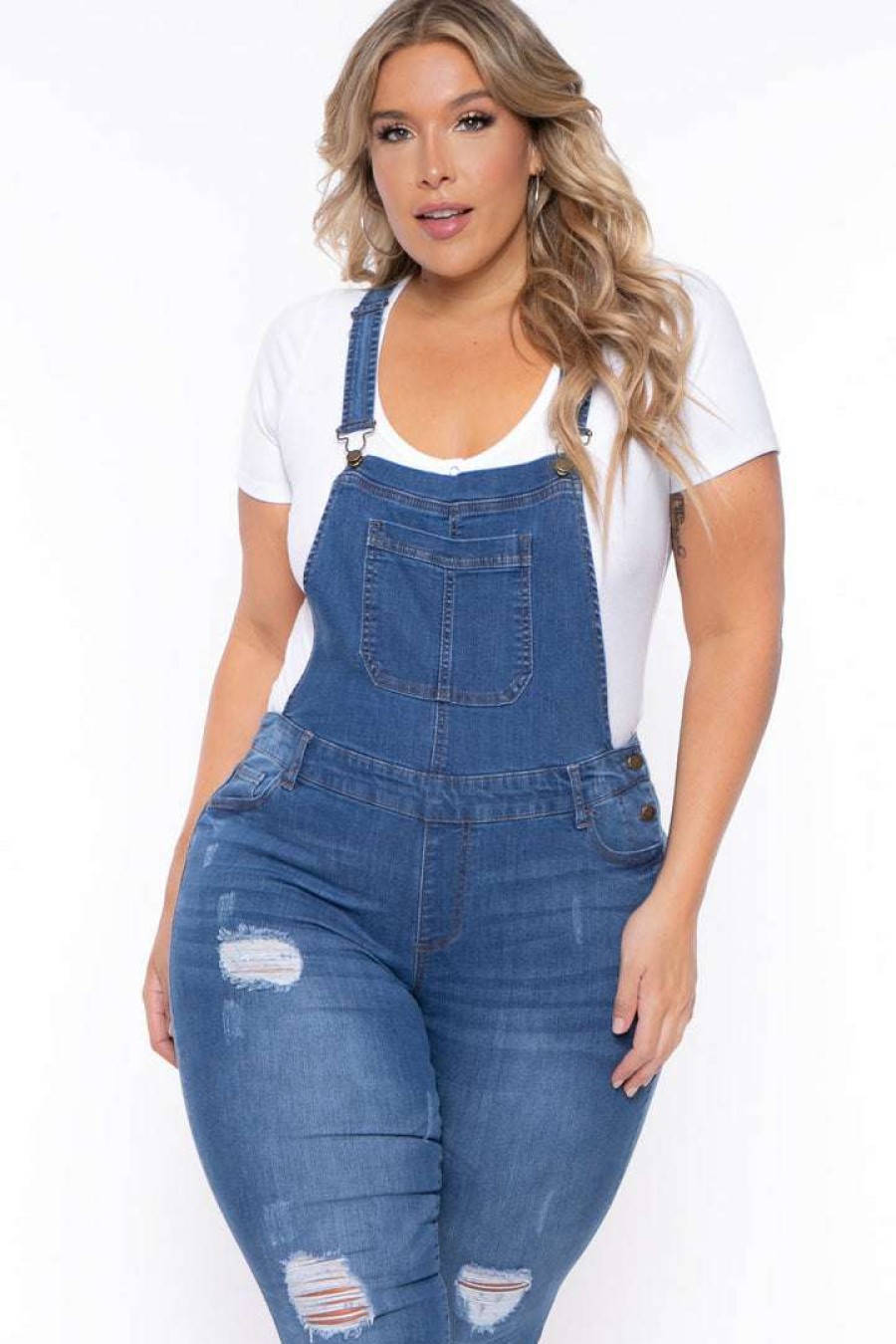 Bottoms * | Wax Jean Plus Size Kai Denim Overalls Medium Wash