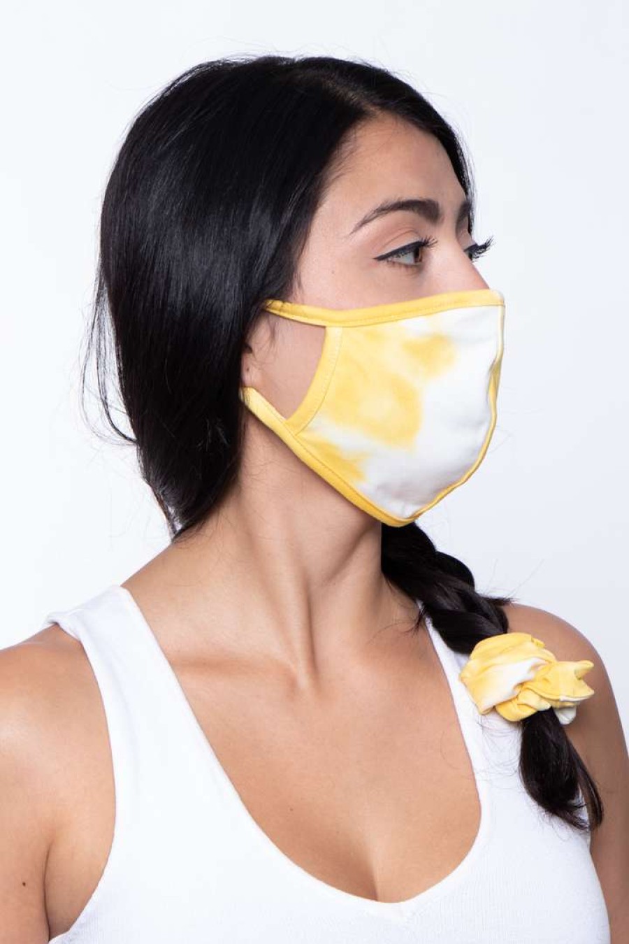 Sets * | Curvy Sense Washable Face Mask & Scrunchie Set Printed Yellow