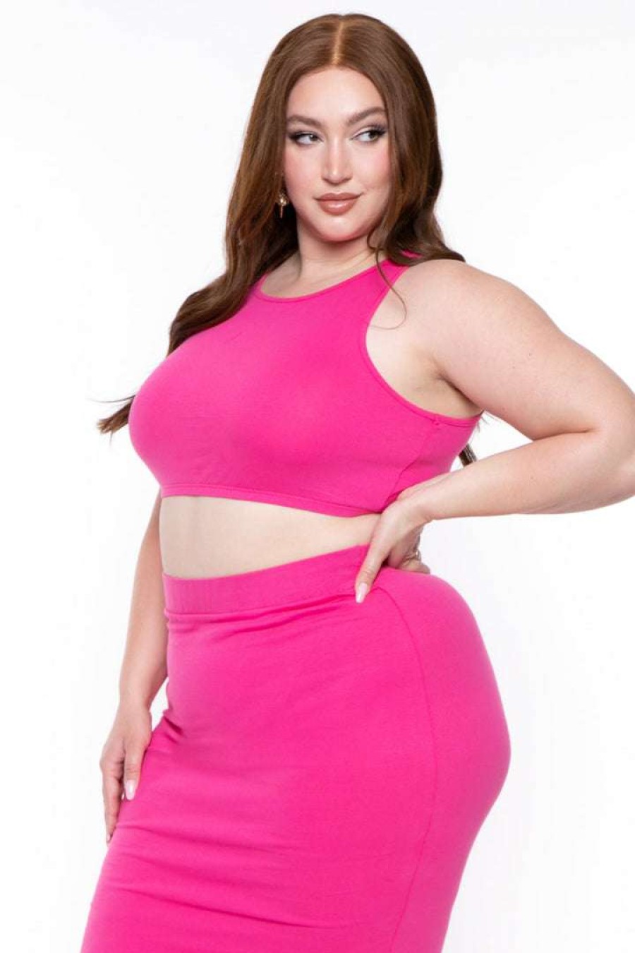 Sets * | Curvy Sense Plus Size Candace Tank And Skirt Matching Set Hot Pink