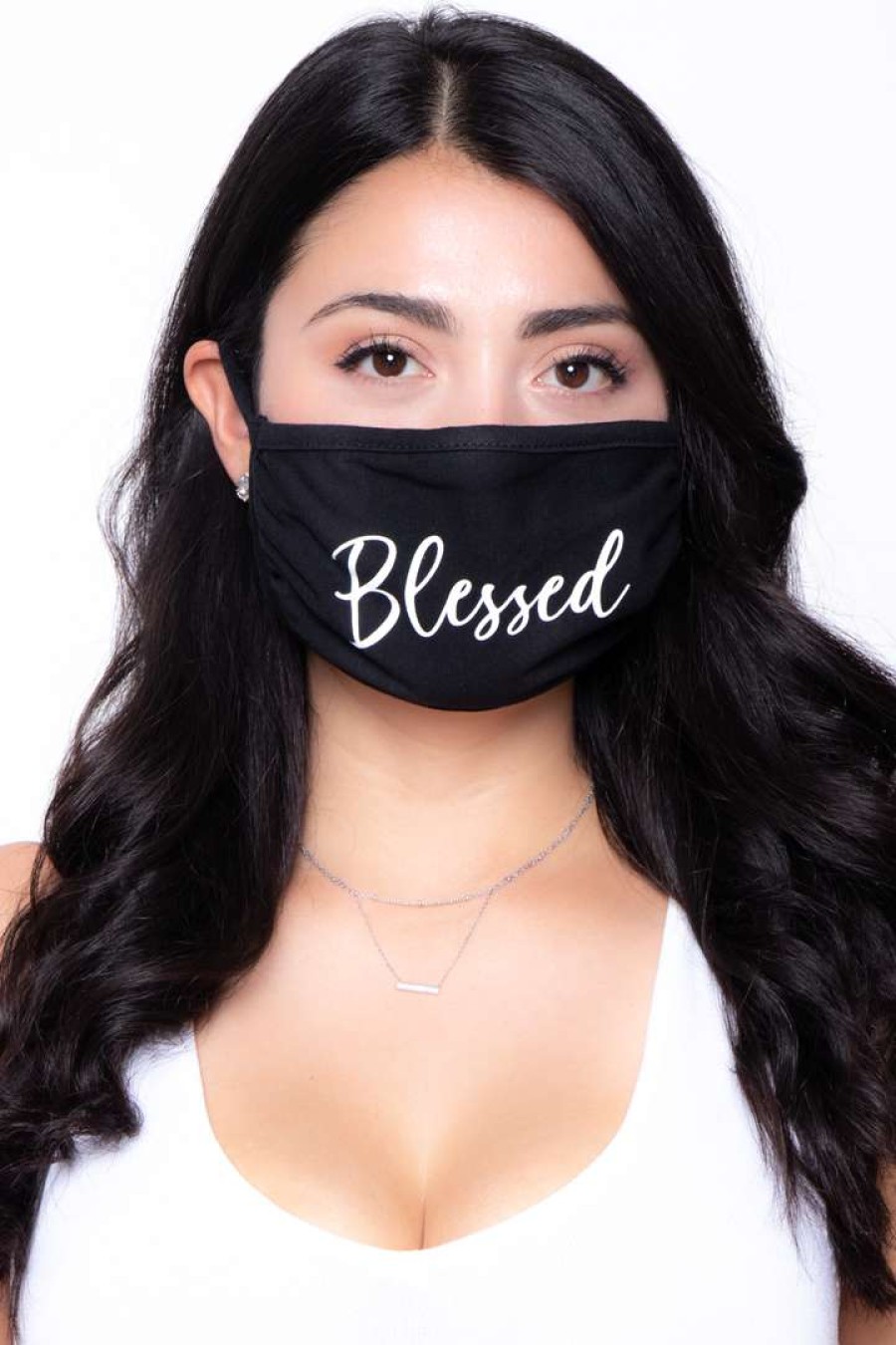 Accessories * | Curvy Sense Washable & Reusable Printed Face Mask Blessed Black