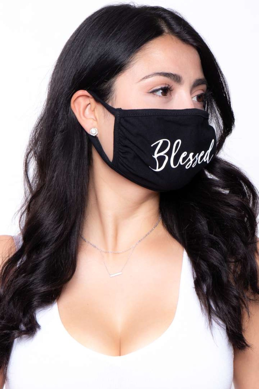 Accessories * | Curvy Sense Washable & Reusable Printed Face Mask Blessed Black