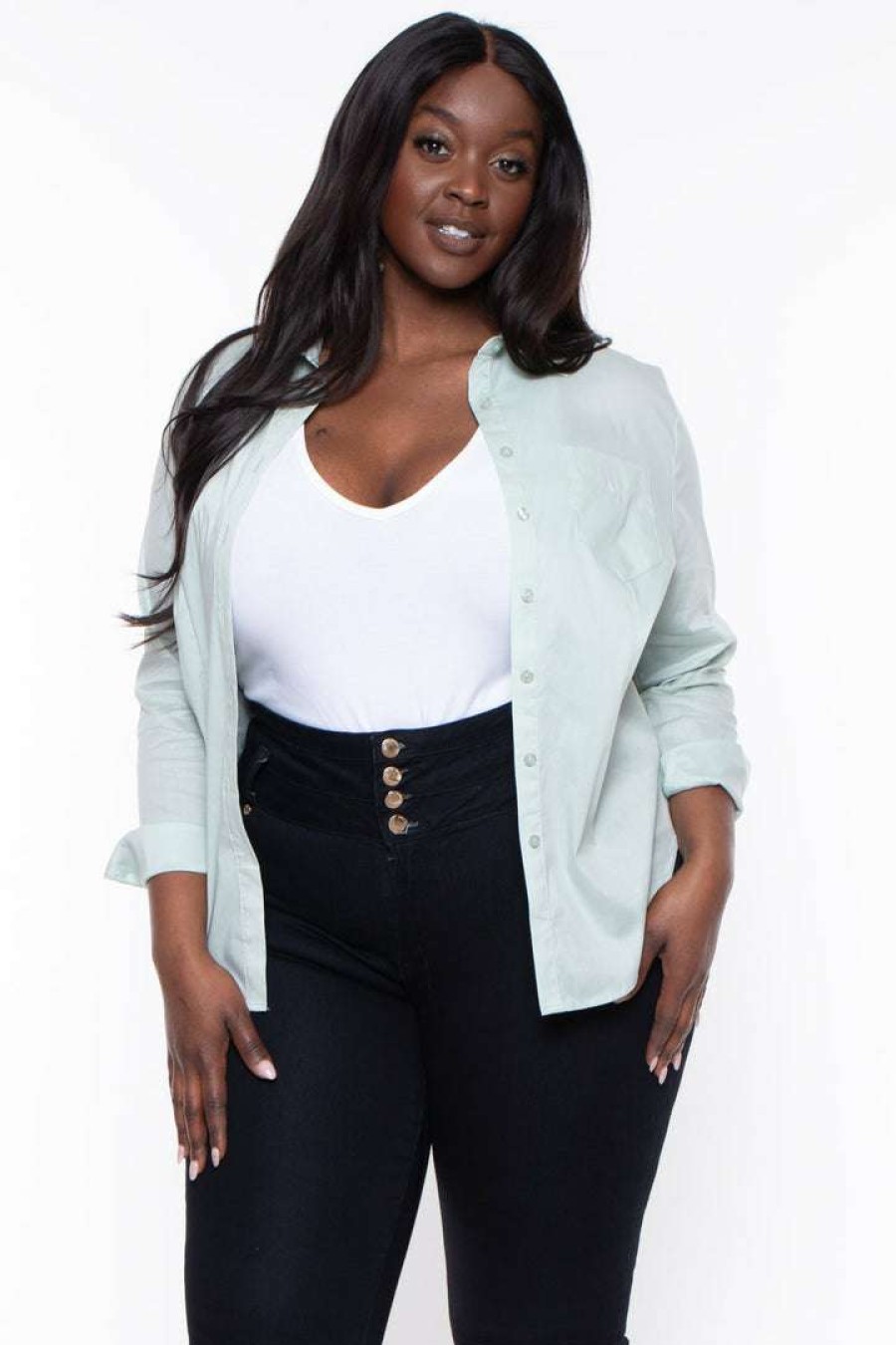 Tops * | Sky Plus Tops Plus Size Boss Babe Top Sage