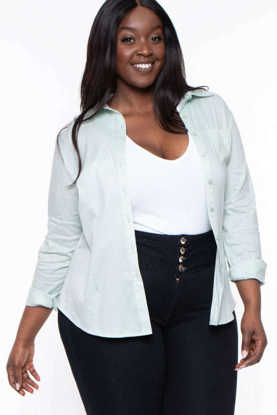 Tops * | Sky Plus Tops Plus Size Boss Babe Top Sage