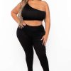 Sets * | Ajin Fashion Plus Size Crop Top And Leggings Set Matching Sets Black