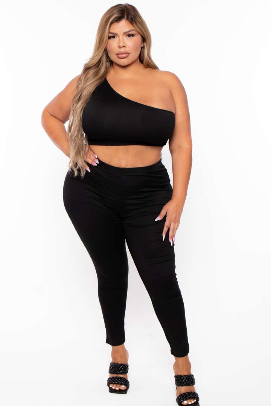 Sets * | Ajin Fashion Plus Size Crop Top And Leggings Set Matching Sets Black