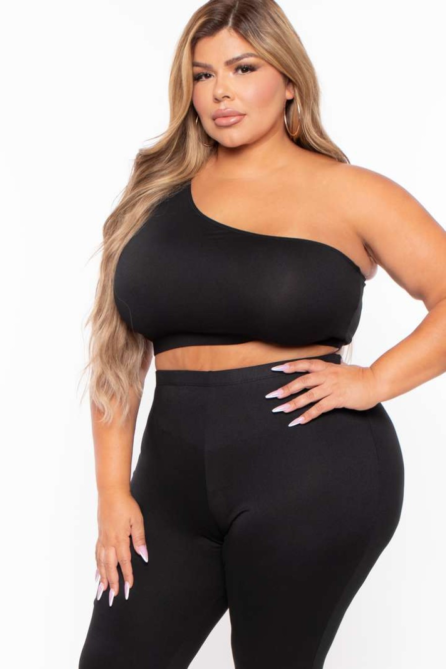 Sets * | Ajin Fashion Plus Size Crop Top And Leggings Set Matching Sets Black