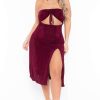 Dresses * | Curvy Sense Plus Size Cleo Ruched Ring Dress Party Shop Burgundy