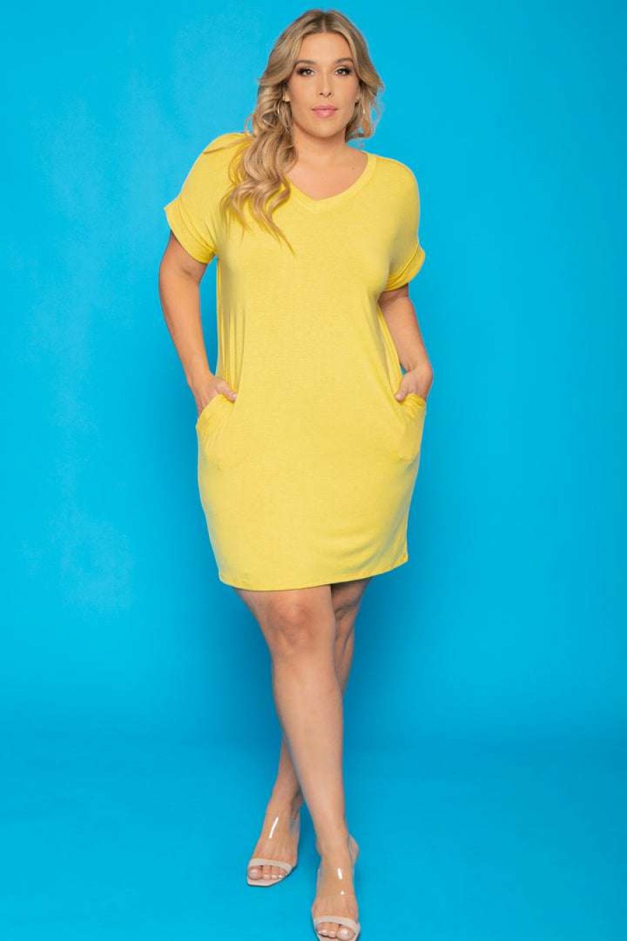 Dresses * | Zenana Plus Size Basic T-Shirt Dress Yellow