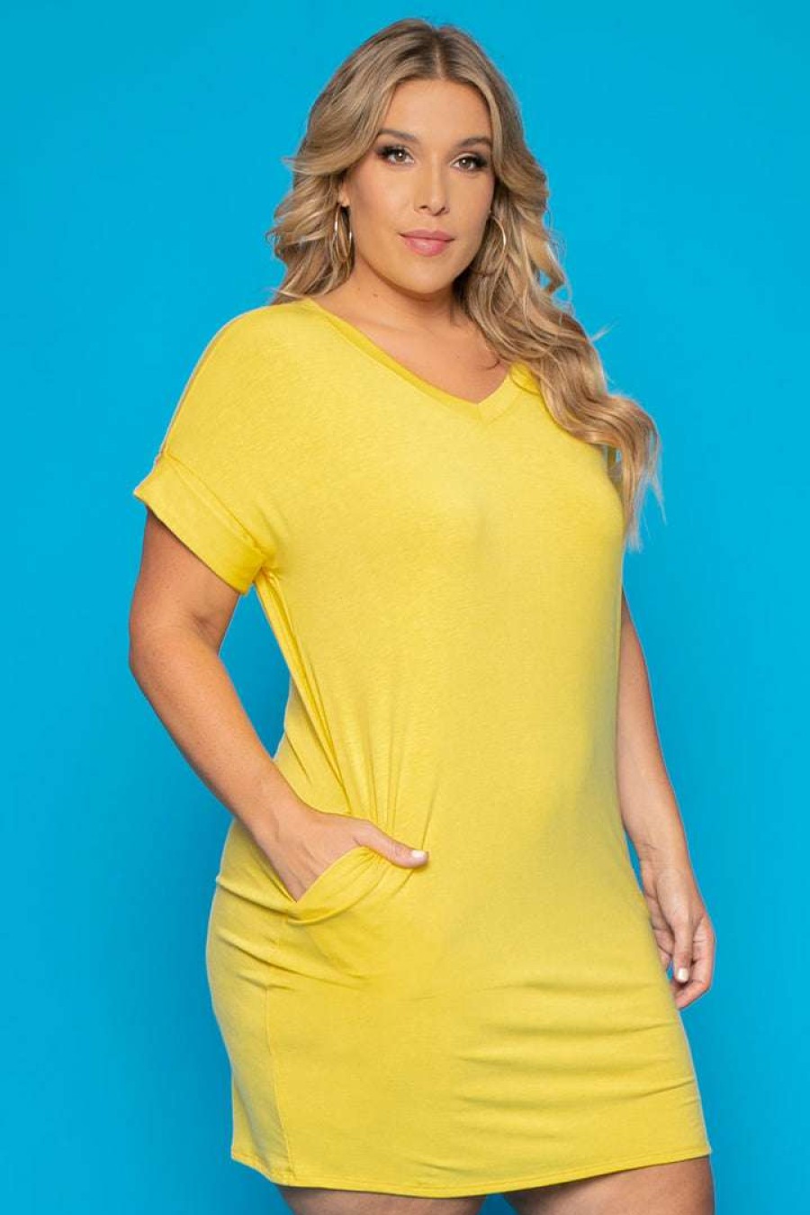 Dresses * | Zenana Plus Size Basic T-Shirt Dress Yellow