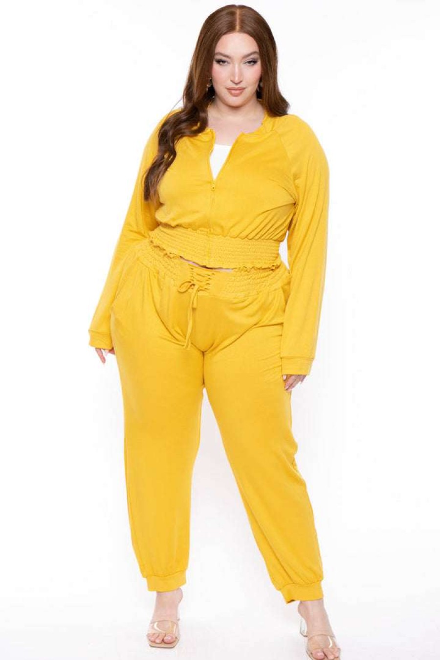 Sets * | Katy Usa Plus Size Jesse Matching Jogger Set Sets Mustard