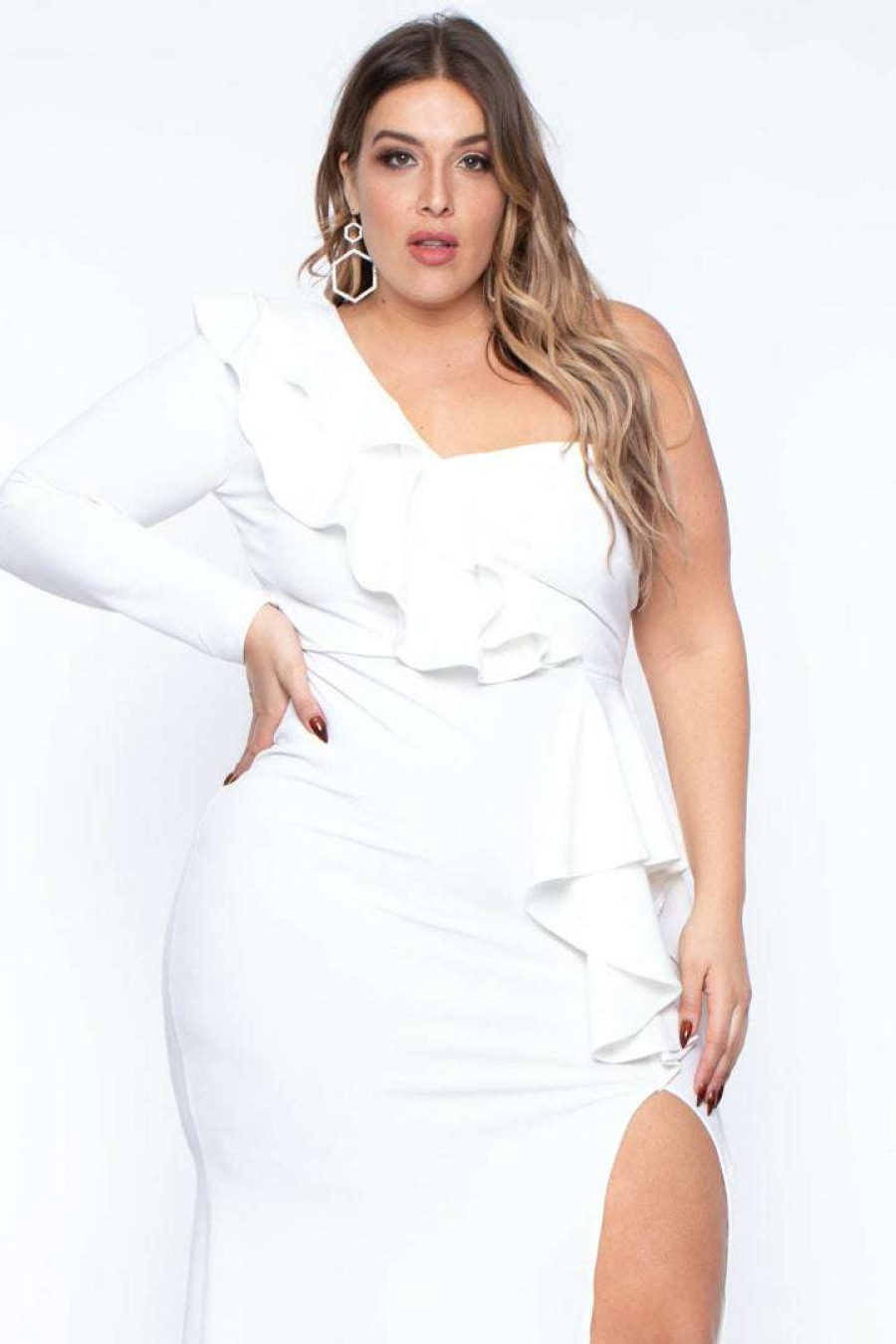 Dresses * | Symphony Party Shop Plus Size Blanche Ruffled Dress Ivory