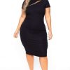 Dresses * | Curvy Sense Little Styles Plus Size Mock Neck Zipper Dress Black