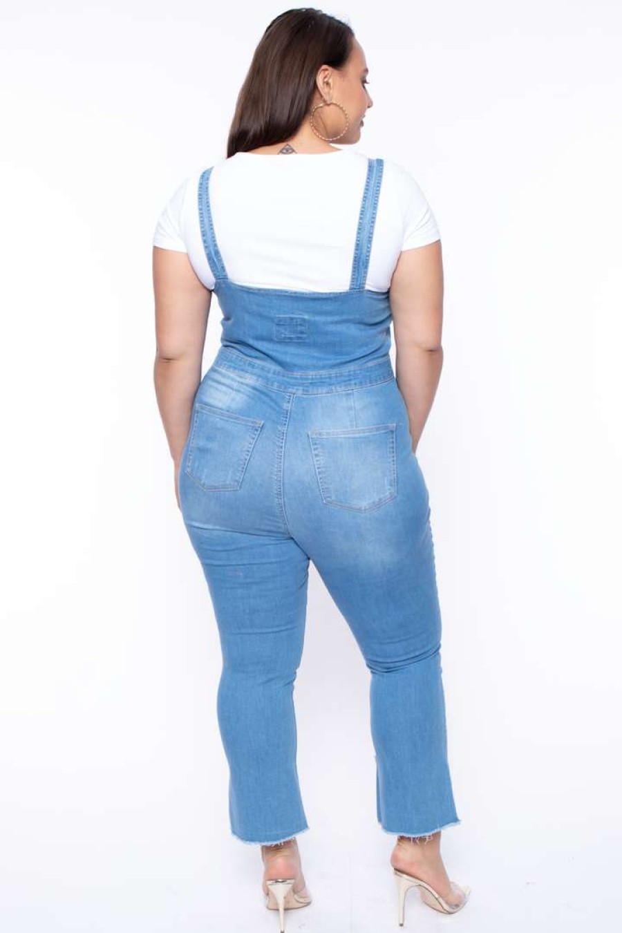 Bottoms * | Wax Jean Jeans Plus Size Denim Cropped Flare Overalls Light Wash