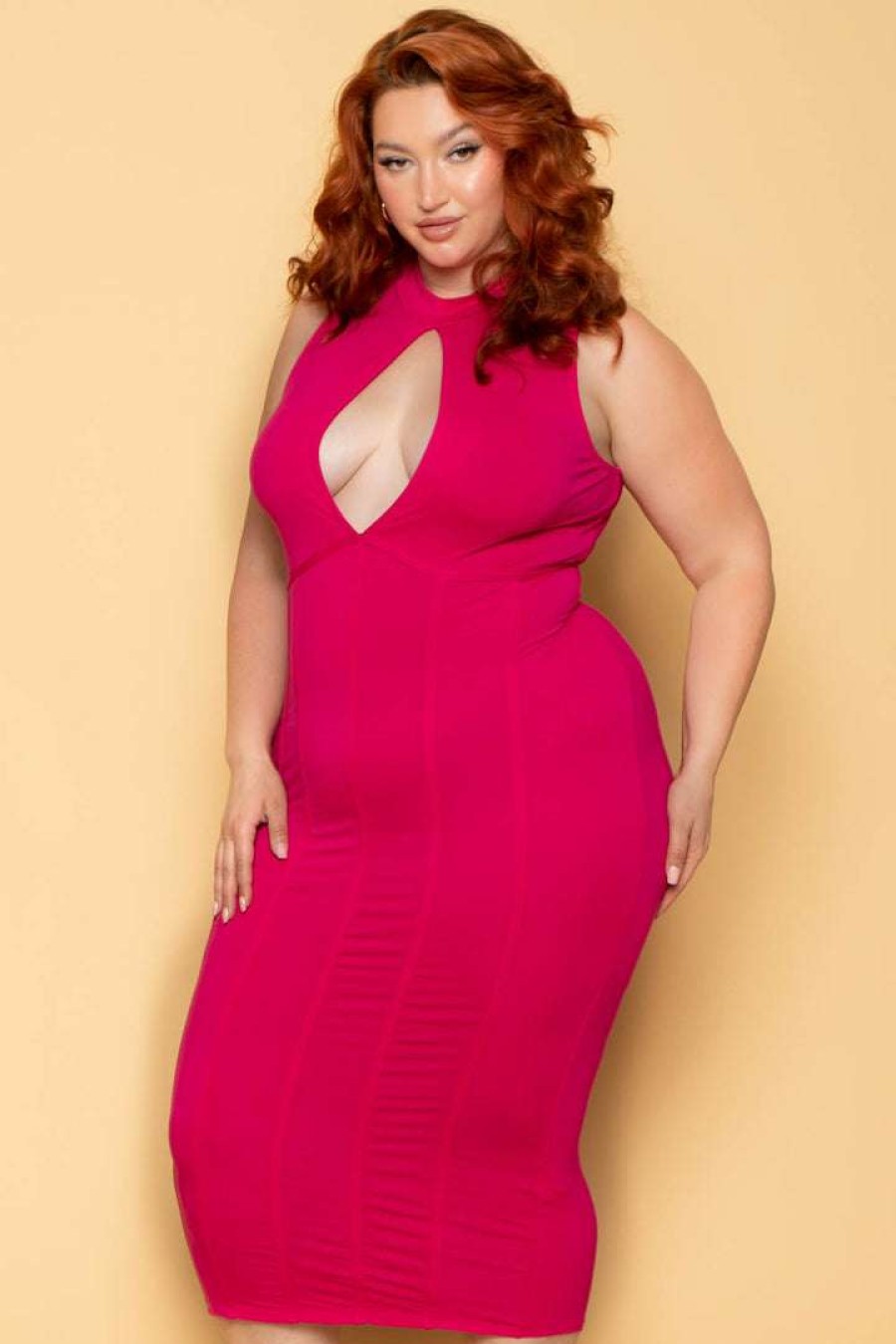 Dresses * | Curvy Sense New Arrivals Plus Size Millie Keyhole Dress Fuchsia