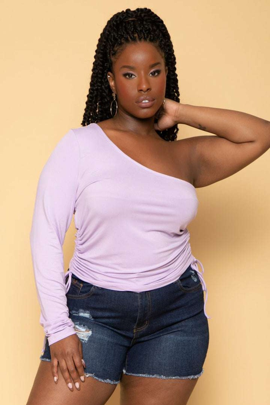 Tops * | Ambiance Plus Size Avery Ruched Top Lavender