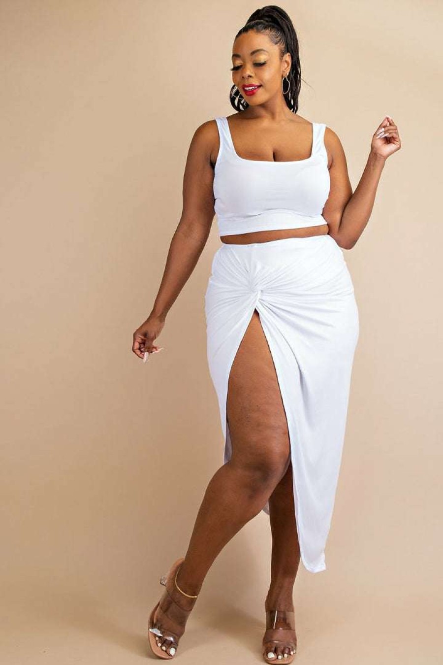 Sets * | The Curve La New Arrivals Plus Size Kristin Matching Skirt Set White