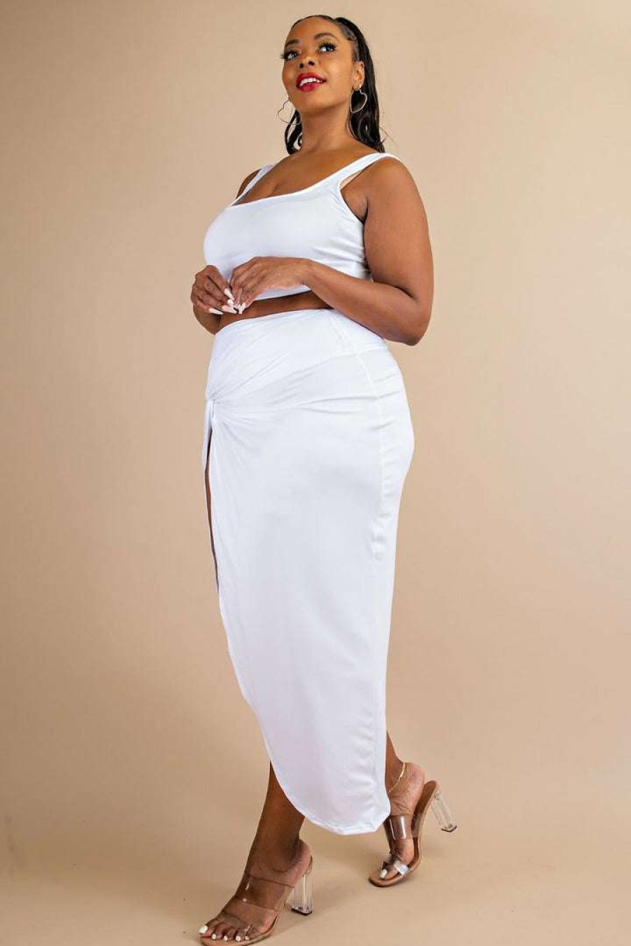 Sets * | The Curve La New Arrivals Plus Size Kristin Matching Skirt Set White