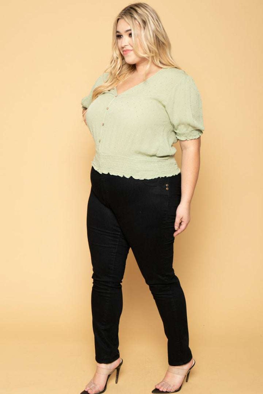 Tops * | Ambiance New Arrivals Plus Size Juliana Peasant Top Sage