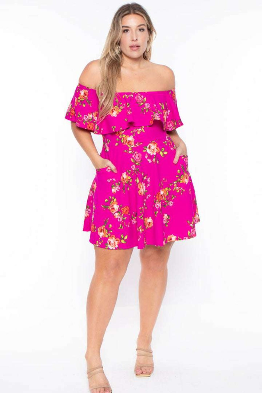 Dresses * | Curvy Sense Back In Stock Plus Size Rosabel Floral Dress Fuchsia