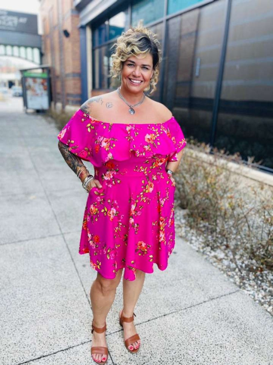 Dresses * | Curvy Sense Back In Stock Plus Size Rosabel Floral Dress Fuchsia