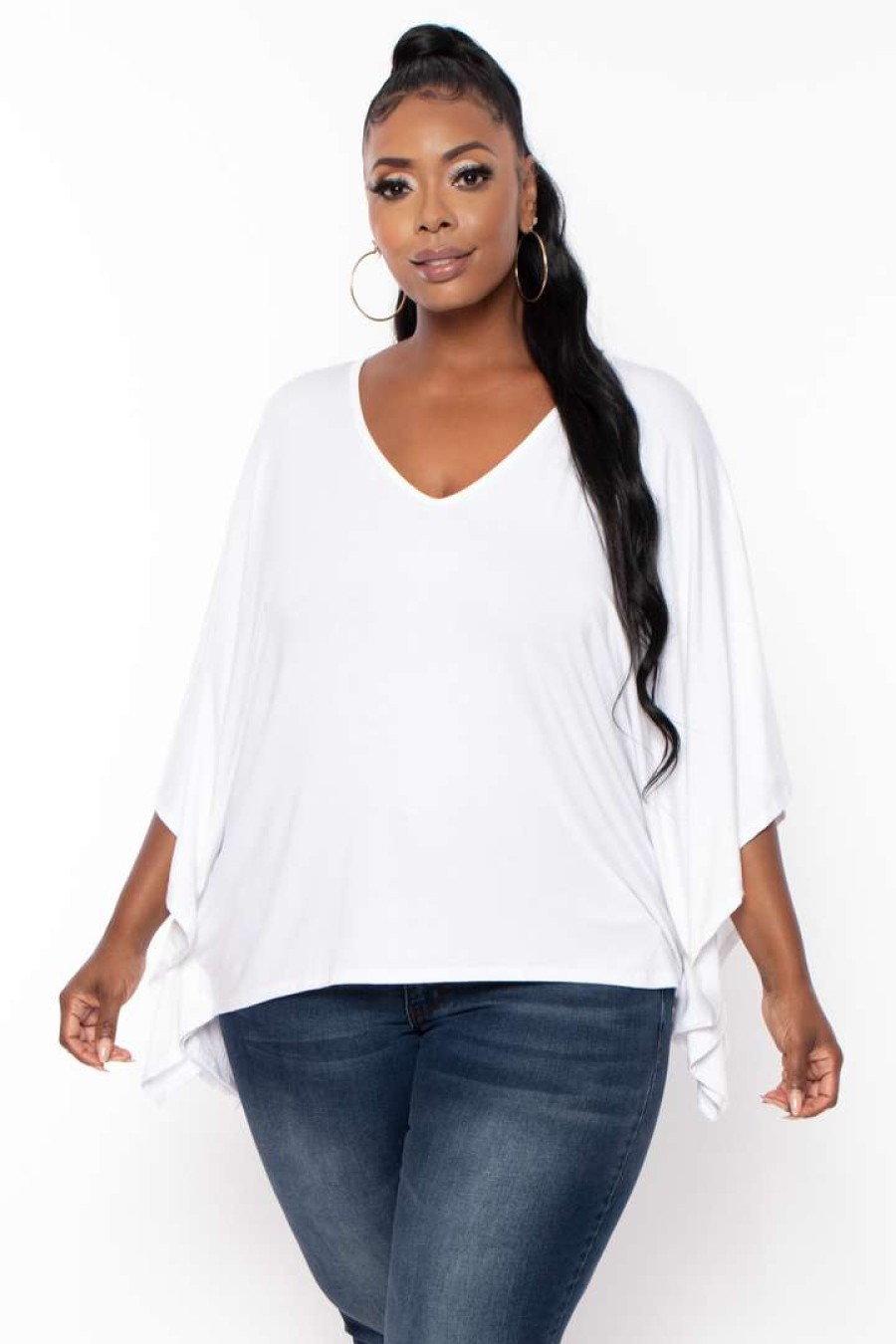 Tops * | Curvy Sense Plus Size Drape Flare Top White