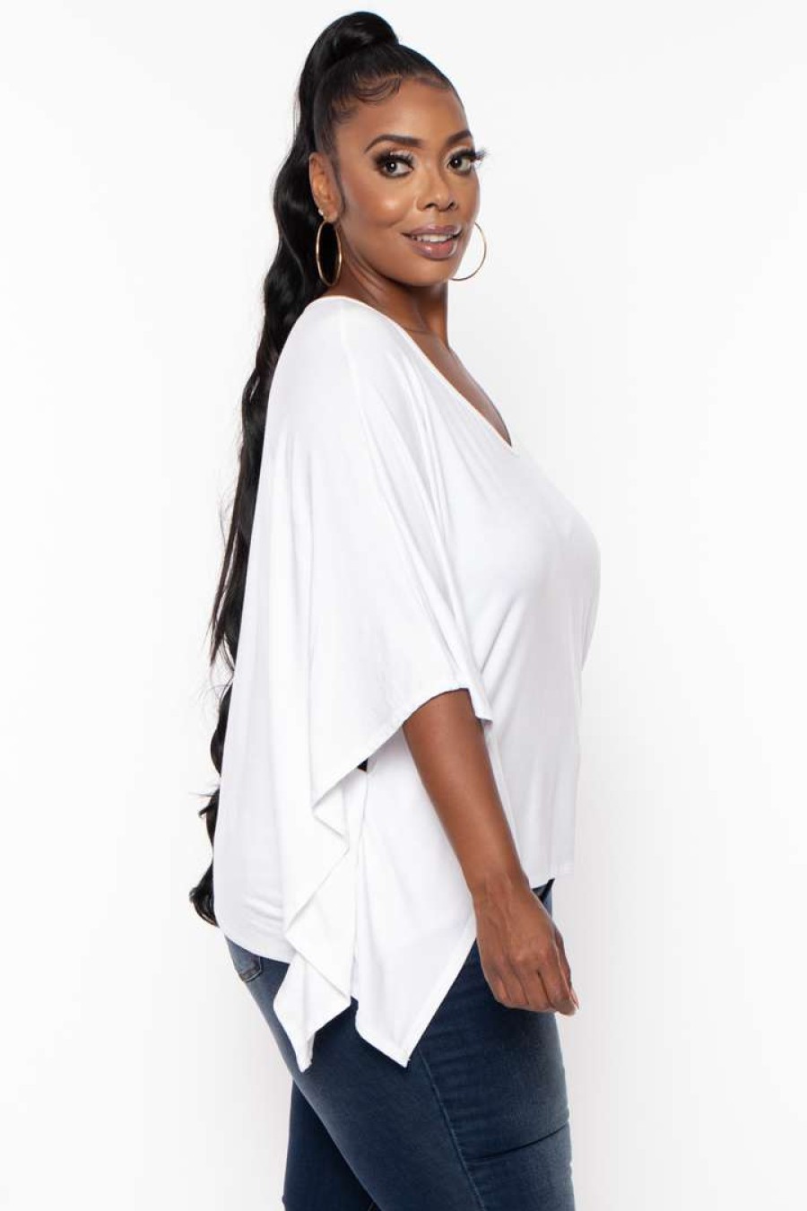 Tops * | Curvy Sense Plus Size Drape Flare Top White