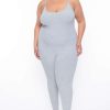 Sets * | Curvy Sense Plus Size Essential Ribbed Catsuit Party Jumpsuilts Heather Grey