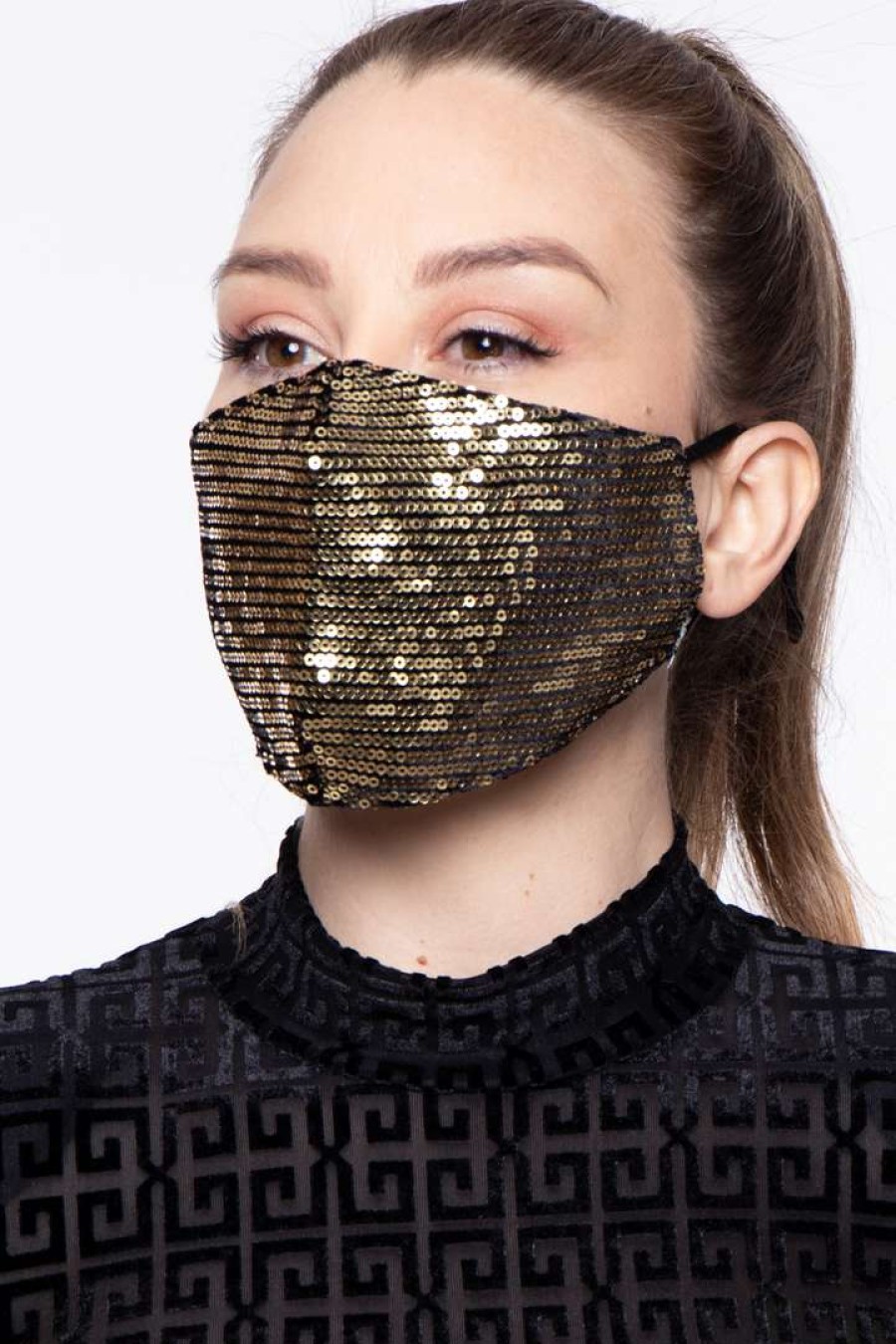 Accessories * | Curvy Sense Face Masks Washable Dual-Layer Sequins Face Mask With Pocket +10 Filters Gold