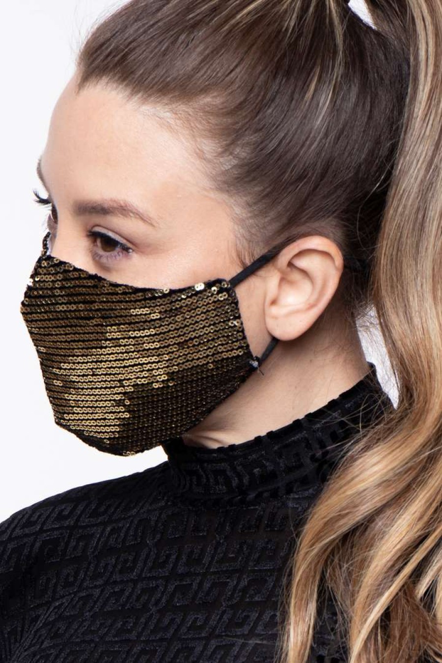 Accessories * | Curvy Sense Face Masks Washable Dual-Layer Sequins Face Mask With Pocket +10 Filters Gold