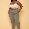 Bottoms * | Ambiance Plus Size Sweat Jogger Olive