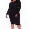 Dresses * | Curvy Sense Dresses Plus Size Vivien Asymmetric Off The Shoulder Dress Black