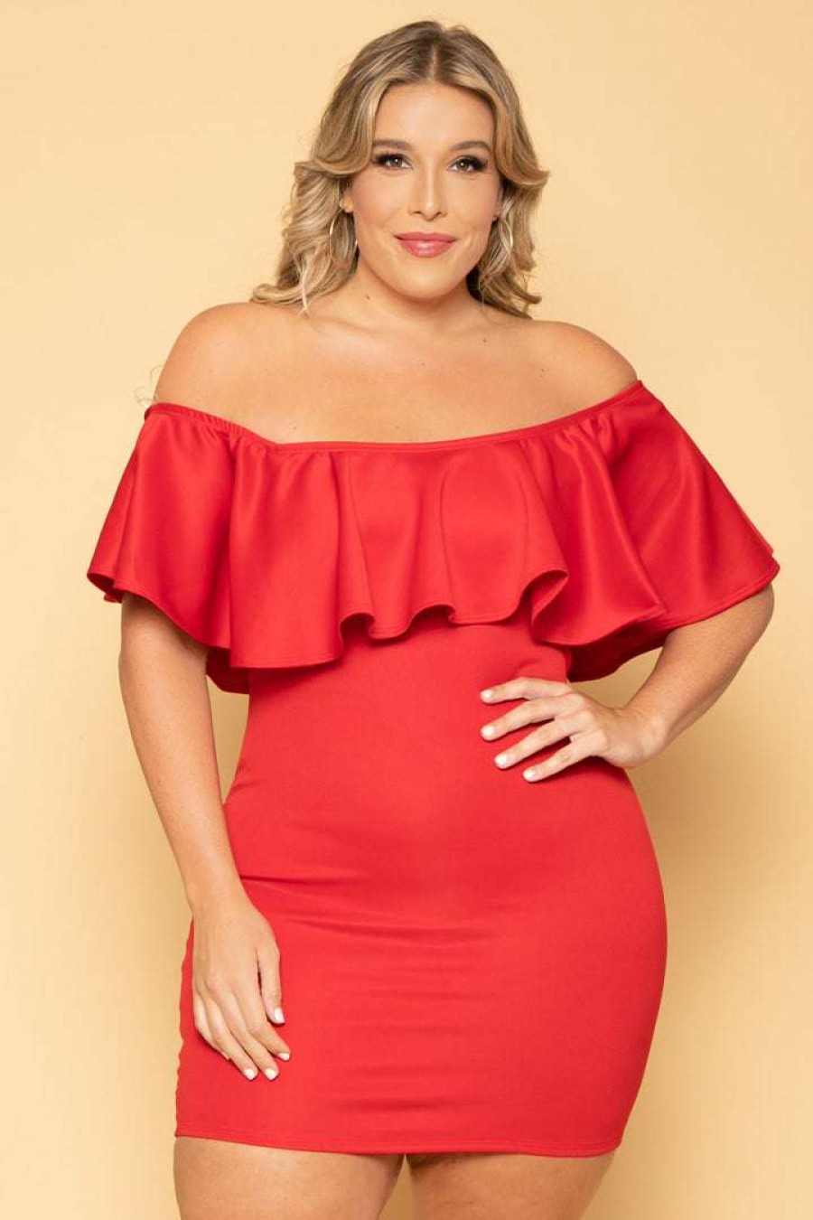 Dresses * | Curvy Sense Plus Size Saia Bodycon Dress New Arrivals Red