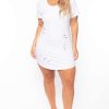 Dresses * | Curvy Sense Most Loved Plus Size Destroyed Tee Dress White