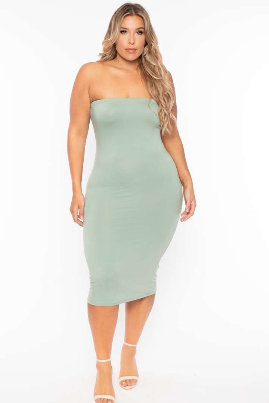 Dresses * | Capella Plus Size Elsie Basic Tube Midi Dress Sage