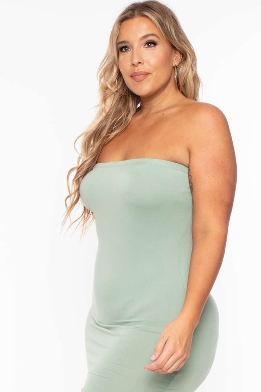 Dresses * | Capella Plus Size Elsie Basic Tube Midi Dress Sage