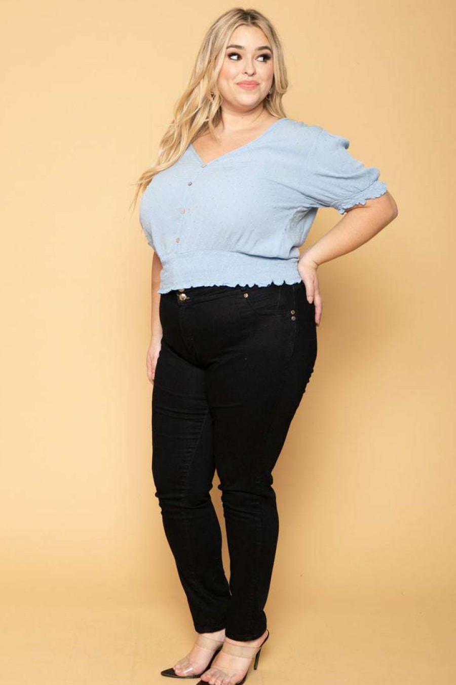 Tops * | Ambiance Plus Size Juliana Peasant Top Blue