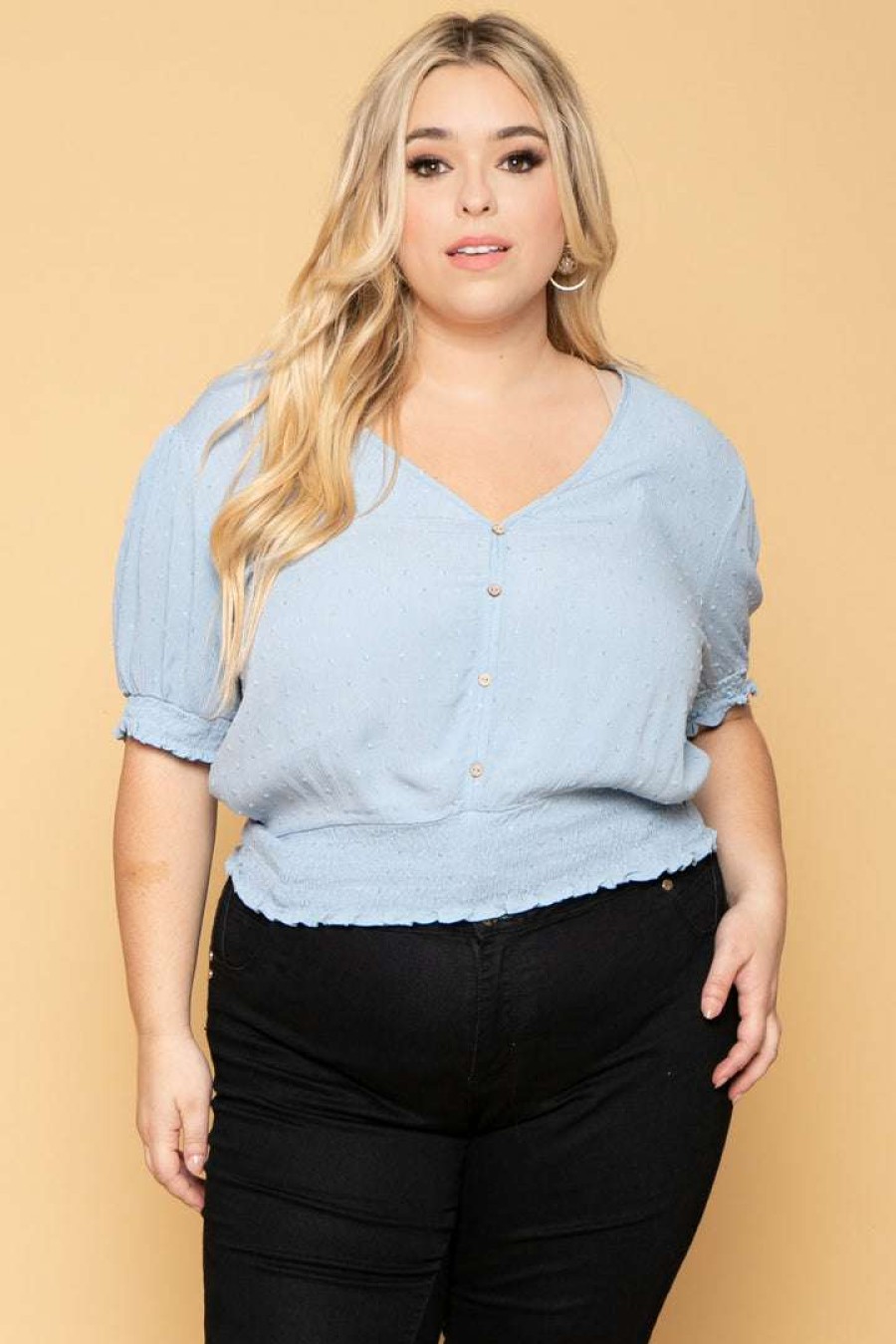 Tops * | Ambiance Plus Size Juliana Peasant Top Blue