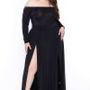 Dresses * | Curvy Sense Plus Size Eliana M- Slit Dress Dresses Black