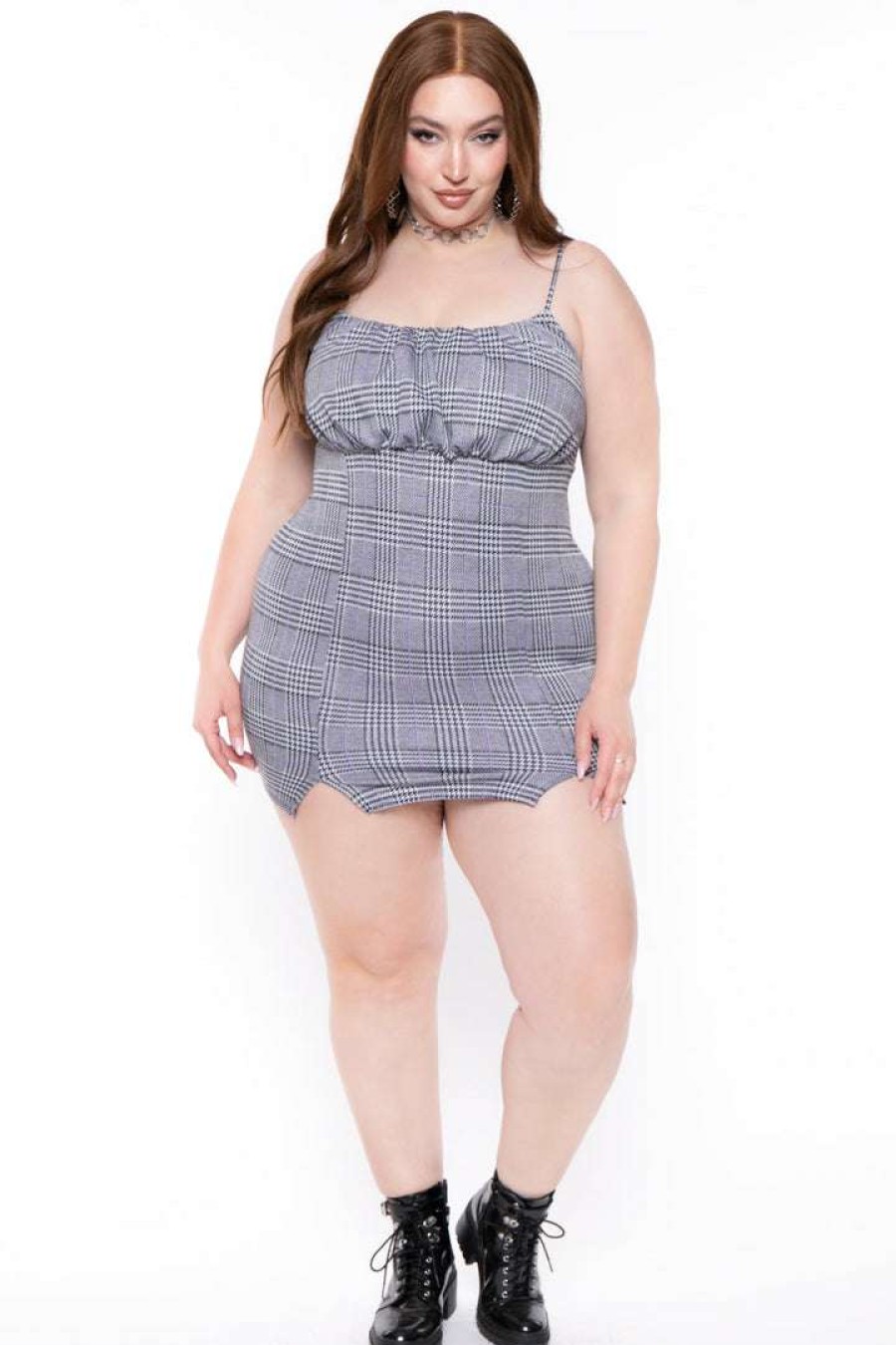 Dresses * | Curvy Sense New Arrivals Plus Size Dionne Plaid Dress Violet