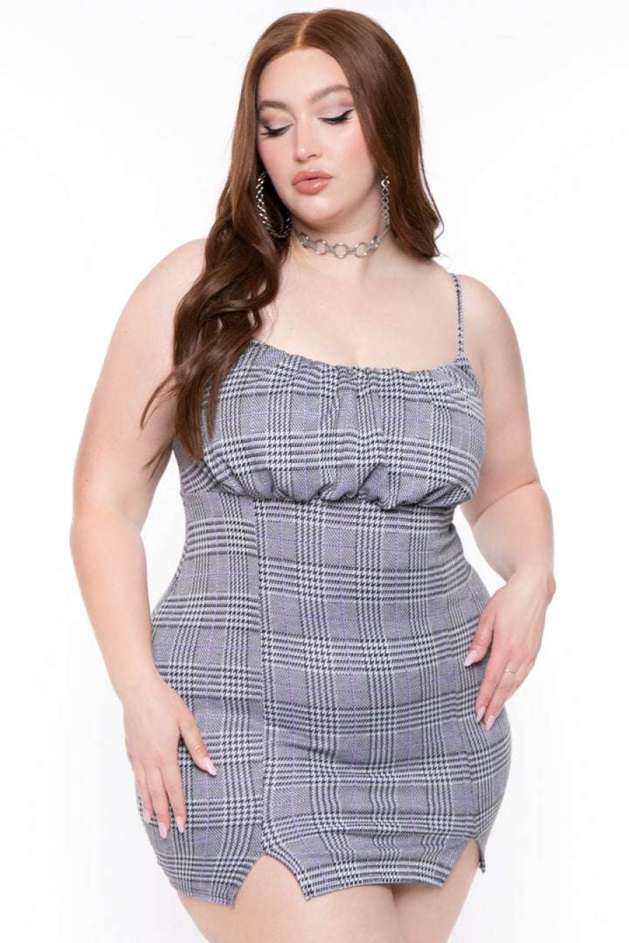 Dresses * | Curvy Sense New Arrivals Plus Size Dionne Plaid Dress Violet