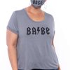 Sets * | Curvy Sense Plus Size Graphic "Boss Babe" Tee & Mask Set Grey