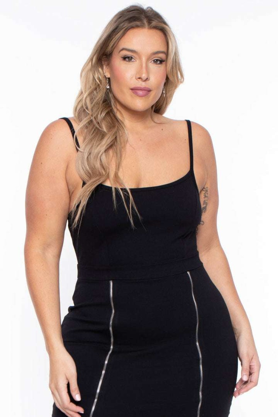 Dresses * | Curvy Sense Little Styles Plus Size Maddie Zipper Bodycon Dress Black