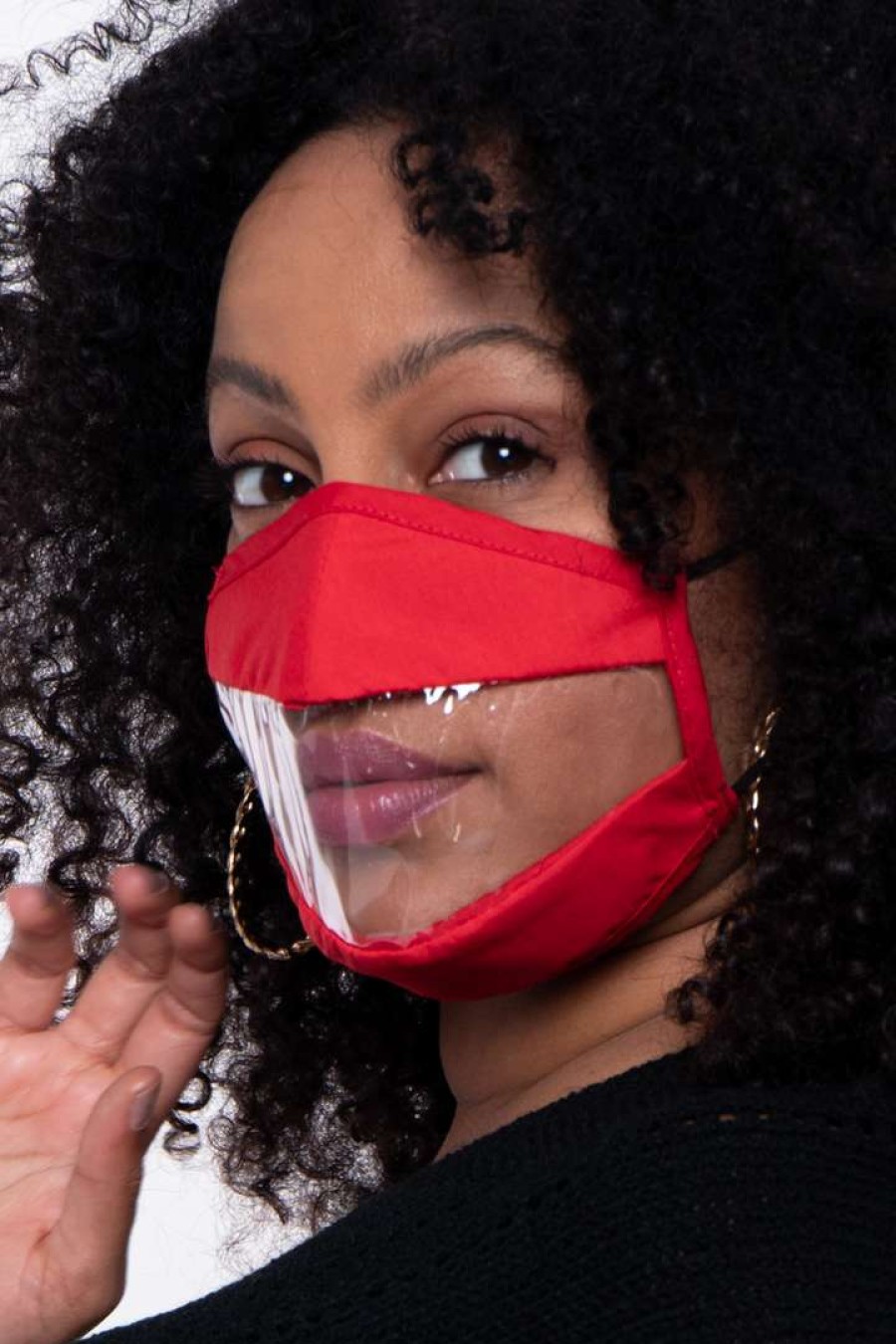 Accessories * | Curvy Sense Reusable Transparent Clear Face Mask Red