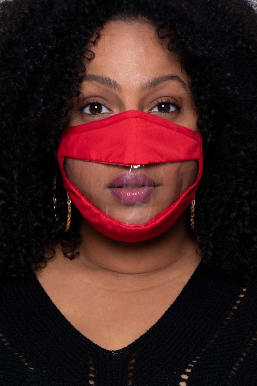 Accessories * | Curvy Sense Reusable Transparent Clear Face Mask Red